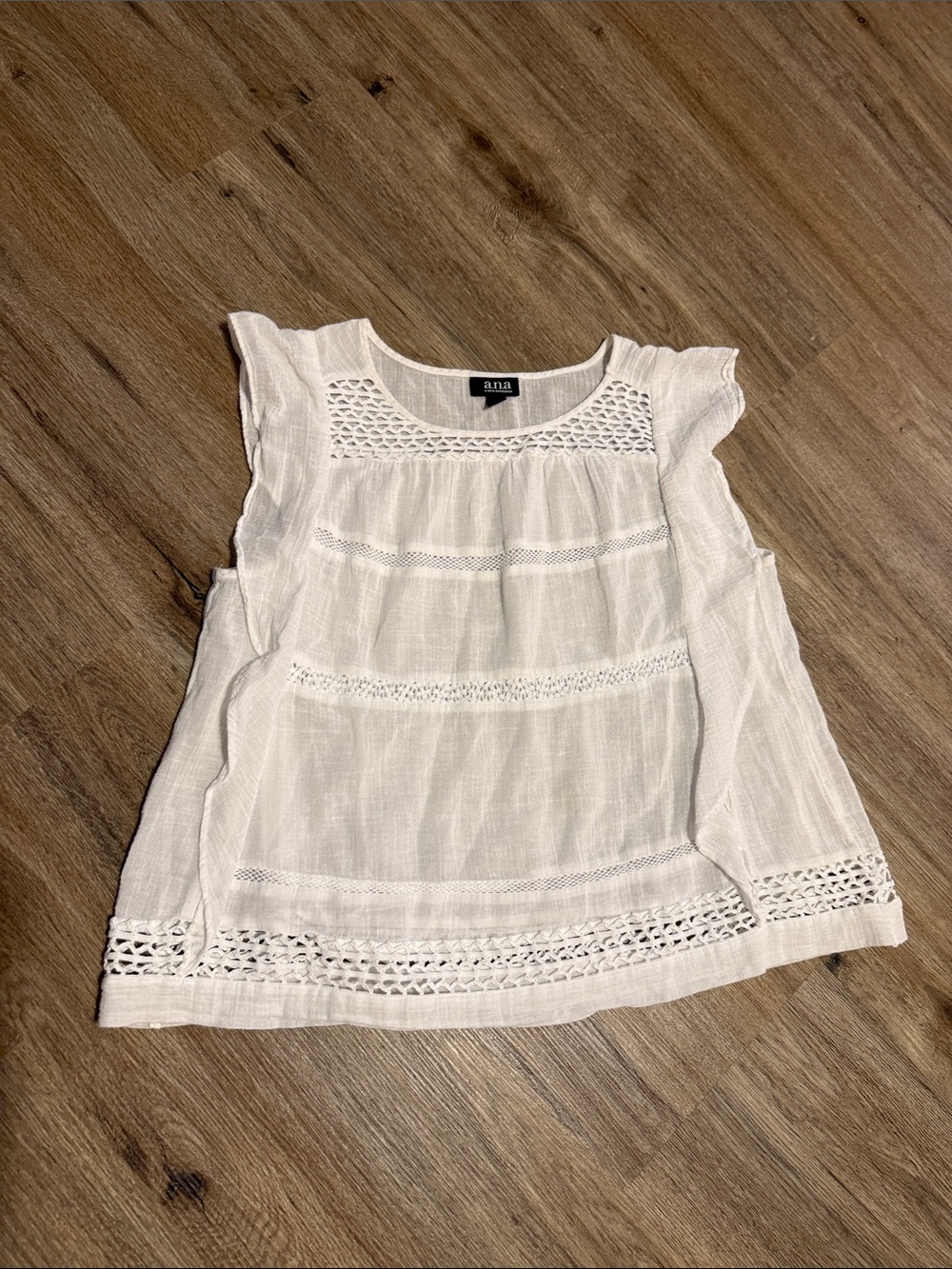 NWOT Cotton White Crochet-Trim Sleeveless Ruffle Top